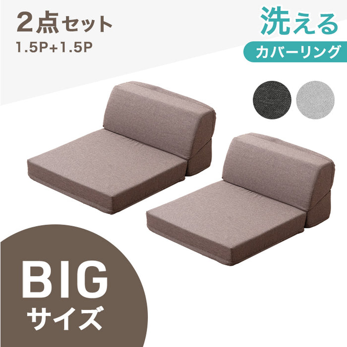 洗える BIGサイズ ローソファ 1.5P 2点セット カバーリング 2人掛け ロータイプ リクライニング ソファ おしゃれ〔15210196〕
