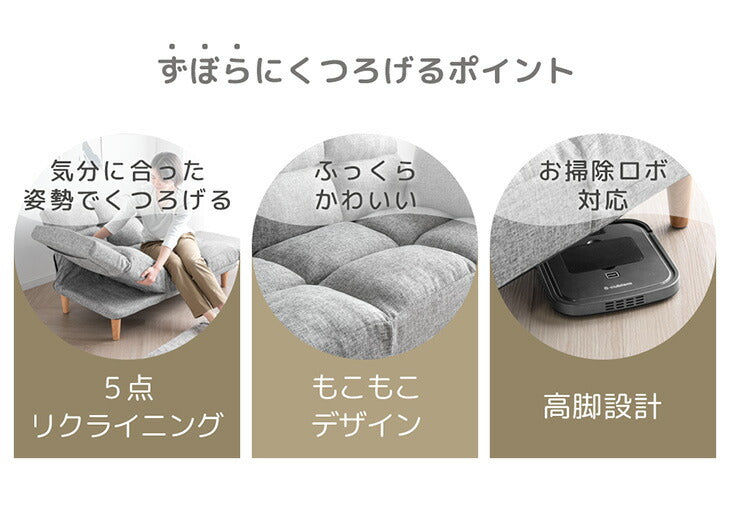 自在に寛ぐ ずぼらソファ 5点リクライニング 二人掛け コンパクト ソファ ロータイプ ソファベッド 一人暮らし〔15200119〕