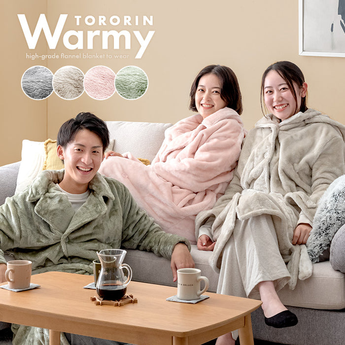 贅沢タッチ とろりん 洗える着る毛布 あったかグッズ ルームウェア ガウン フード付き レディース メンズ もこもこ〔16610001〕