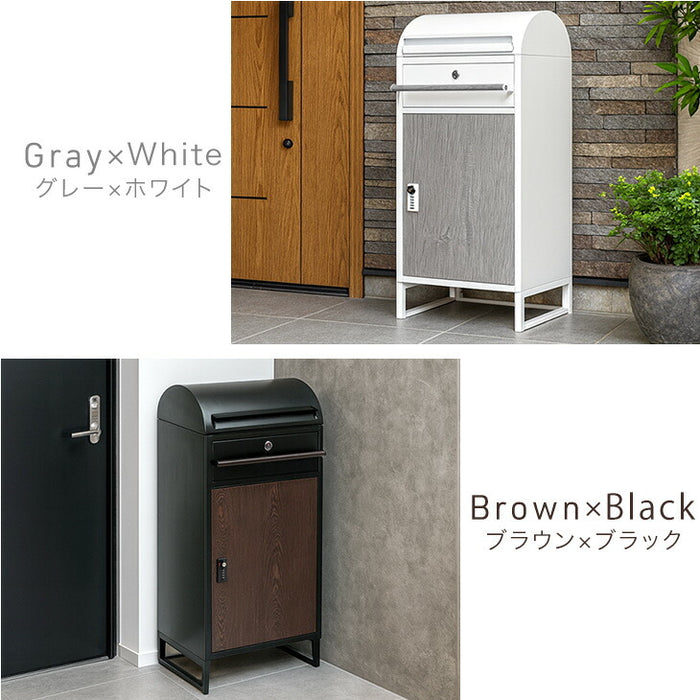 ポスト一体型 宅配ボックス ゼロリターン錠 大容量 82L 盗難防止ワイヤー付 ダイヤル錠 防水 防塵 屋外 OK 戸建て マグネット  木目調 おしゃれ〔17620033〕