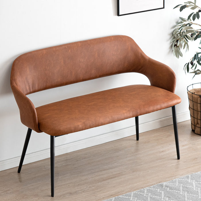 2人掛け 背もたれ付き ダイニングベンチ 幅107cm 単品 肘付き コンパクト〔83200009〕