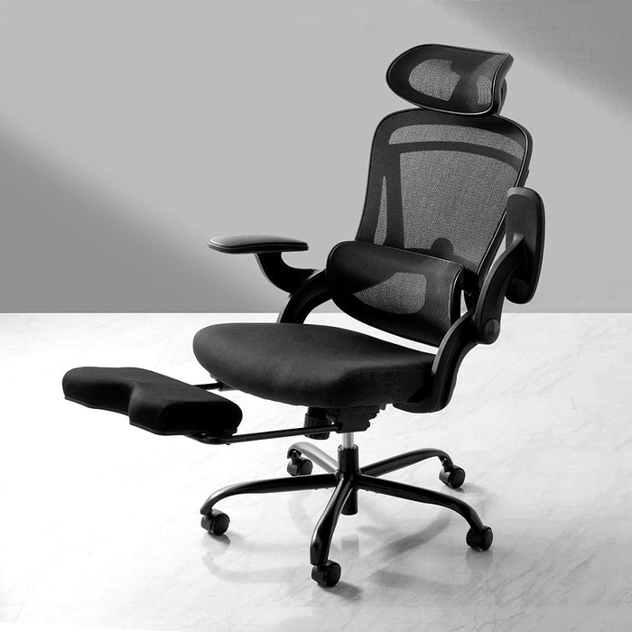 オフィスチェア フットレスト付 ランバーサポート付 ロッキング機能 ハイバック 肘付き 高さ調節 メッシュ チェア 椅子〔31500047〕