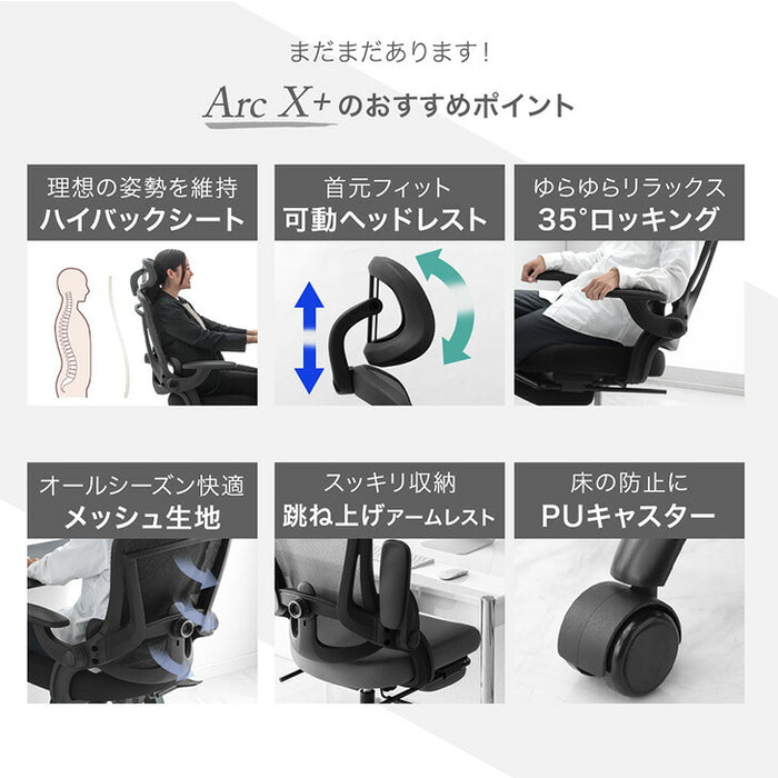 オフィスチェア フットレスト付 ランバーサポート付 ロッキング機能 ハイバック 肘付き 高さ調節 メッシュ チェア 椅子〔31500047〕