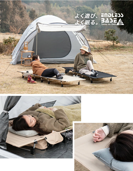 大柄さんでも安心 ワイド設計 アウトドアコット 耐荷重150kg 枕&収納ケース付 頑丈 軽量 アルミフレーム 収納袋 キャンプ用ベッド〔44400050〕