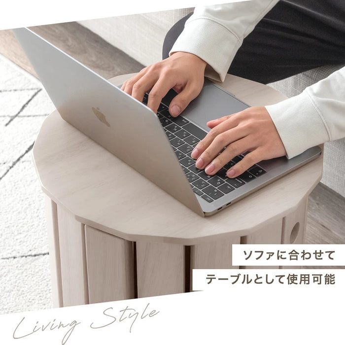 サイドテーブルになる スツール 天然木 4脚セット 完成品 スタッキング 木製 円形〔49600299〕