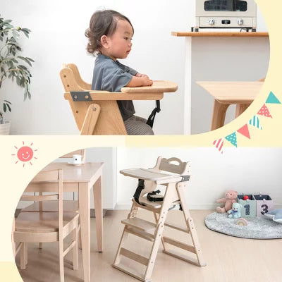 2WAYハイ&ロー ベビーチェア 天然木 テーブル 折りたたみ 持ち運び 〔49600343〕