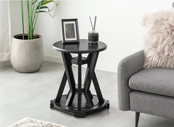 【新発売記念プライス】サイドテーブルになる スツール 2脚セット 天然木 スタッキング円形 北欧〔49600402〕