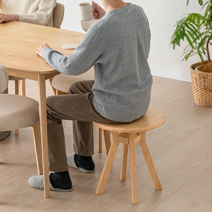 【新発売記念プライス】サイドテーブルになる スツール 2脚セット 天然木 スタッキング円形 北欧〔49600402〕