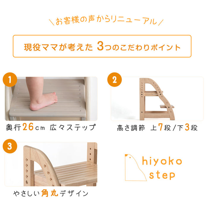 現役ママが考えた 踏み台 ステップ&スツール 2段 高さ調節 7段階 広め 天然木 安心の水性塗装 滑り止め〔49600837〕