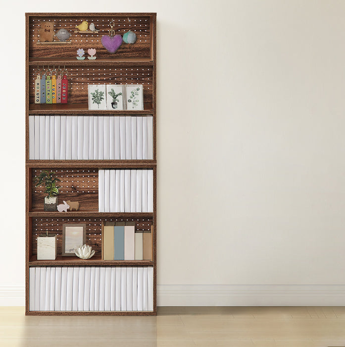 コミックラック 6段 推し活ラック パンチング&カードスタンド付 有孔ボード 木製 大容量 本棚 カラーボックス 推し活 オタ活〔49600333〕