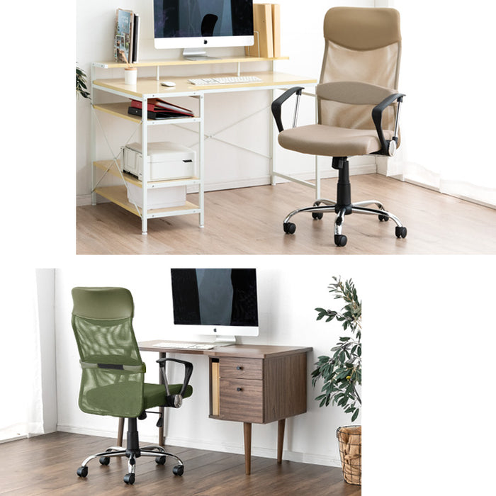 オフィスチェア 腰楽ランバーサポート付 アームレスト固定式 床傷防止 PUキャスター ハイバック メッシュ 肘付き チェア *G-AIR*〔65090108〕