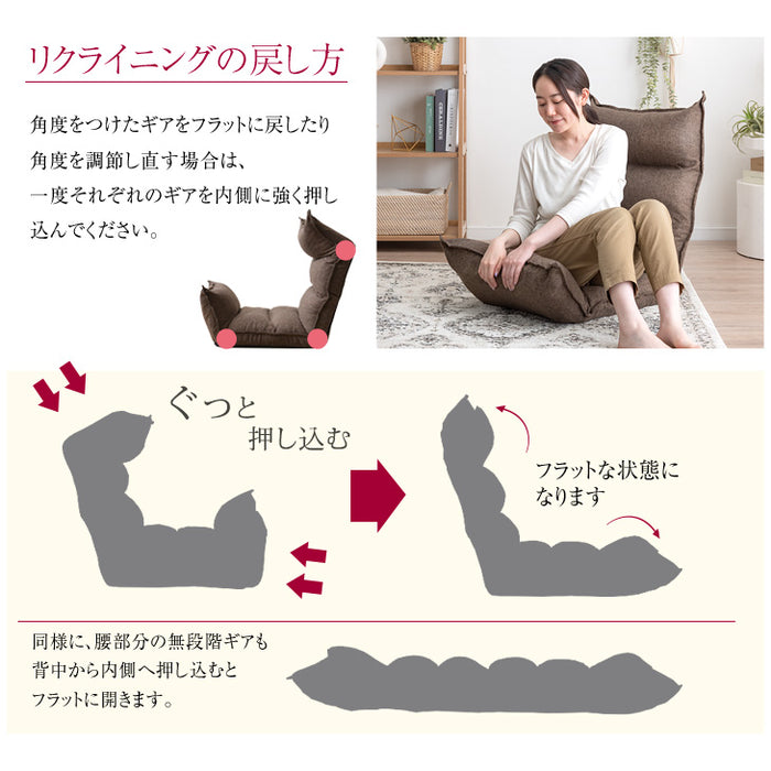 リクライニング座椅子 14段ギア 低反発 コンパクト オールシーズンOK! ファブリック  ダリアン生地〔65170001〕