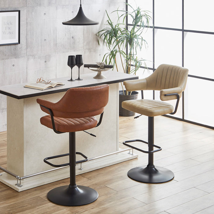 背もたれ付き カウンターチェア  クッション 黒脚 昇降 回転  バーカウンター モダン 北欧 おしゃれ ヴィンテージ カフェ〔23570212〕