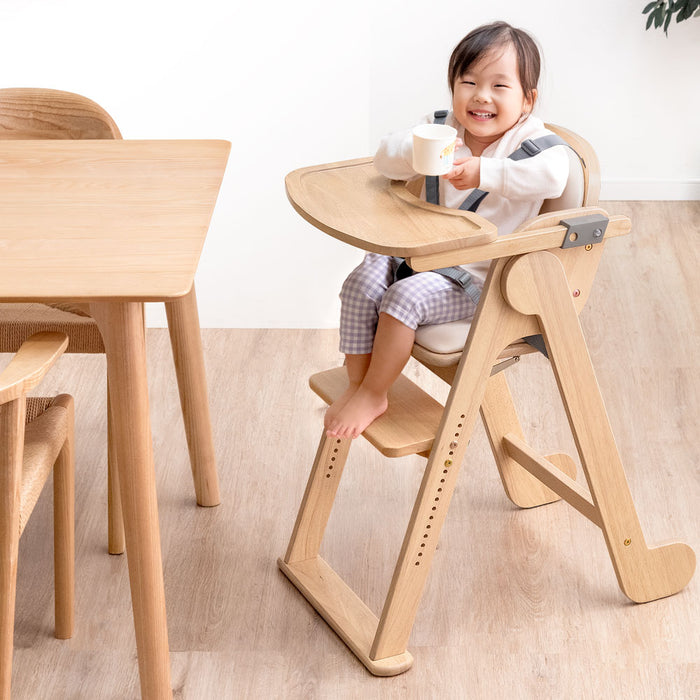 現役ママが考えた 折りたたみ ベビーチェア 天然木 テーブル 立ち上がり防止 5点式ベルト 高さ調整 足置き クッション 付き ハイチェア〔49600311〕