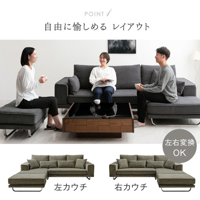 コーデュロイソファ 4人掛け カウチソファ  L字 コーナーソファ 【超大型商品】【搬入設置込み】〔82500004〕