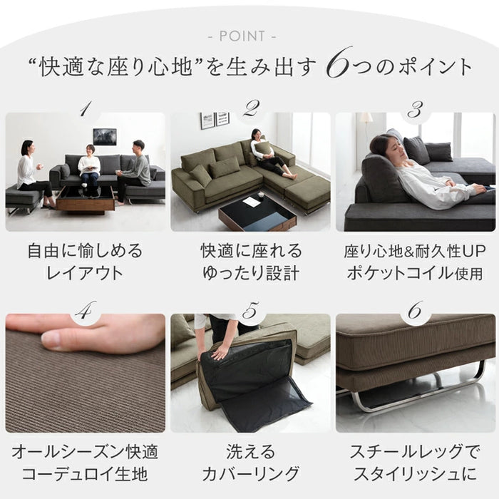 コーデュロイソファ 4人掛け カウチソファ  L字 コーナーソファ 【超大型商品】【搬入設置込み】〔82500004〕