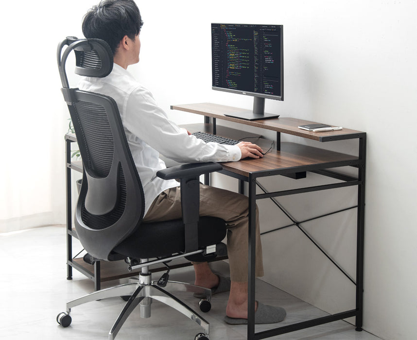 オフィスチェア デスクチェア フットレスト付 リクライニング ヘッドレスト〔31500027〕