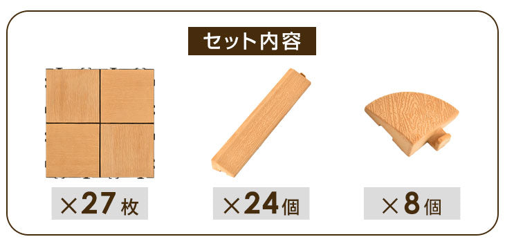 2.4平米用 30×30cm 人工木 ウッドパネル 27枚セット エンドパーツ ジョイント式 天然木粉〔42300015〕