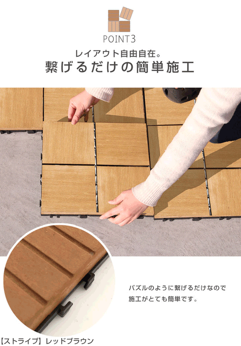 2.4平米用 30×30cm 人工木 ウッドパネル 27枚セット エンドパーツ ジョイント式 天然木粉〔42300015〕