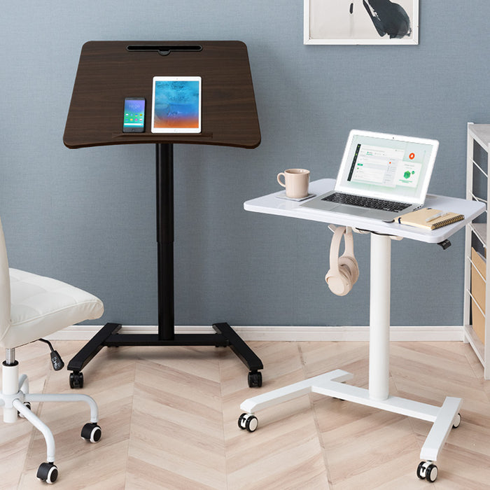 片手でワンタッチ 昇降デスク 角度高さ調整 コンパクト ガス圧式 伸縮 キャスター付き〔45400111〕