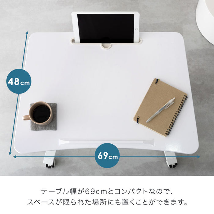 片手でワンタッチ 昇降デスク 角度高さ調整 コンパクト ガス圧式 伸縮 キャスター付き〔45400111〕