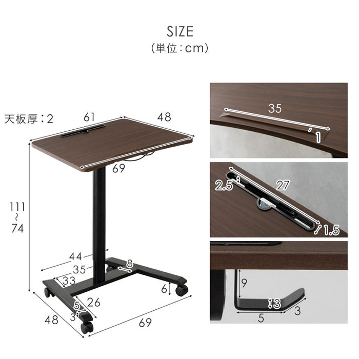 片手でワンタッチ 昇降デスク 角度高さ調整 コンパクト ガス圧式 伸縮 キャスター付き〔45400111〕