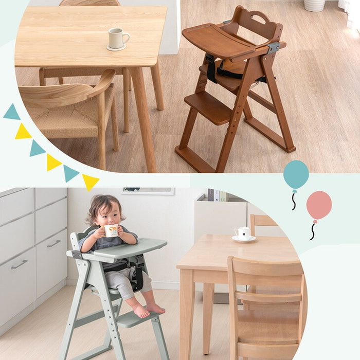 折りたたみ ベビーチェア 天然木 テーブル 立ち上がり防止 ベルト 持ち運び 高さ調整 足置き 折りたたみ式 ハイチェア〔49600342〕