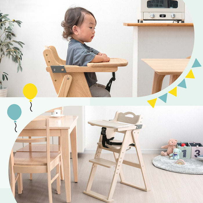 折りたたみ ベビーチェア 天然木 テーブル 立ち上がり防止 ベルト 持ち運び 高さ調整 足置き 折りたたみ式 ハイチェア〔49600342〕
