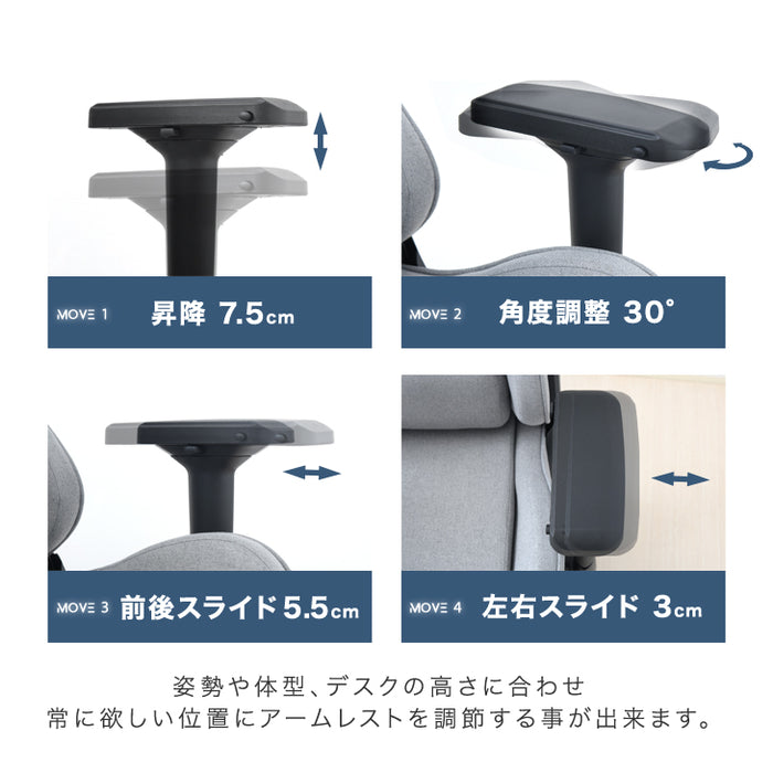 ファブリック ゲーミングチェア 4Dアームレスト フットレスト付 リクライニング バケットシート ハイバック オフィスチェア デスクチェア CYBER GROUND〔68800010〕