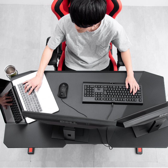 幅120cm ゲーミングデスク 背面収納&ドリンクホルダー付き  ヘッドホンフック  〔45400022〕