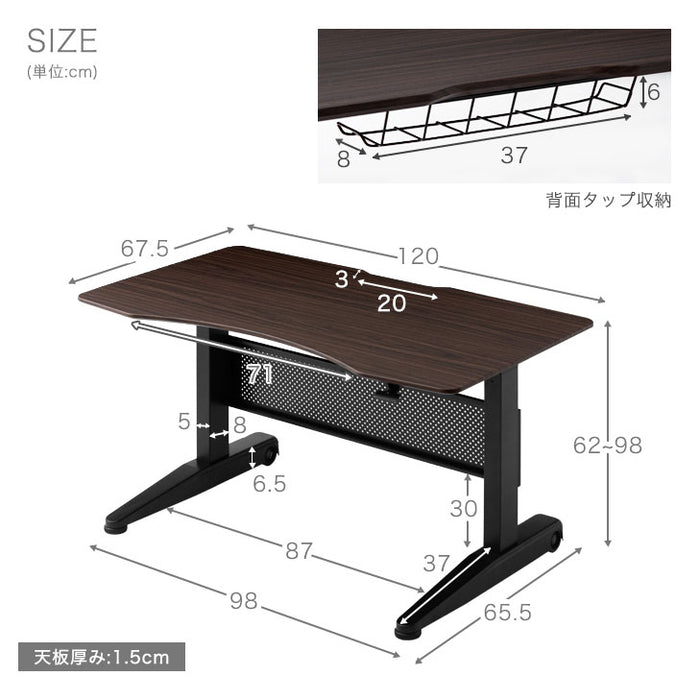小柄さん専用! スタンディングデスク 幅120 デスク 高さ 62~98cm 楽々ワンタッチ昇降〔45400049〕