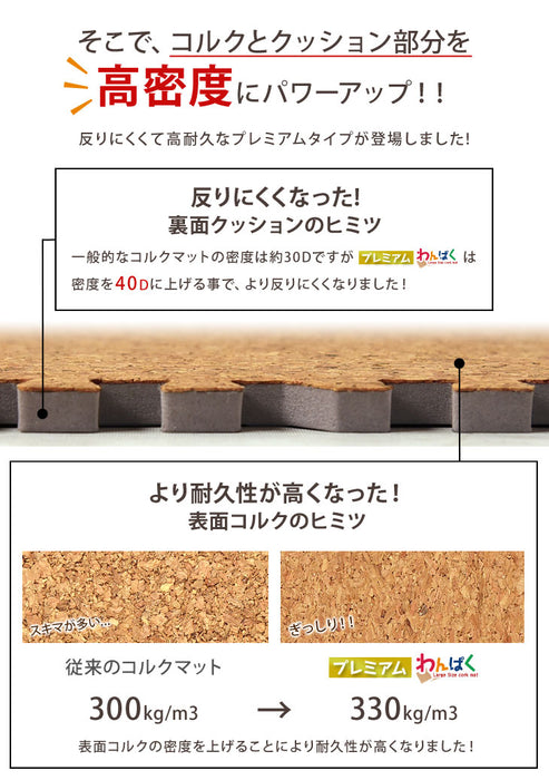 6畳 反りにくい高反発 コルクマット 48枚 大判45cm サイドパーツ付 防音 抗菌 防臭 床暖房対応〔31800007〕