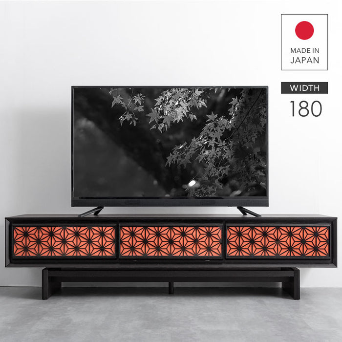 幅180cm 組子調デザイン テレビ台 国産 完成品 和風モダン【搬入設置込み】【超大型商品】〔39700011〕