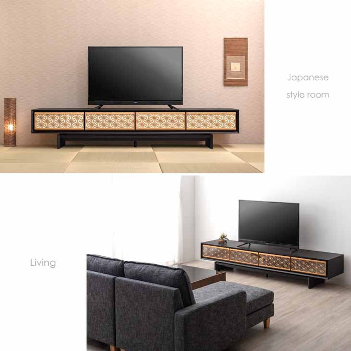 幅240cm 組子調デザイン テレビ台 国産 完成品  和風モダン【搬入設置込み】【超大型商品】〔39700012〕