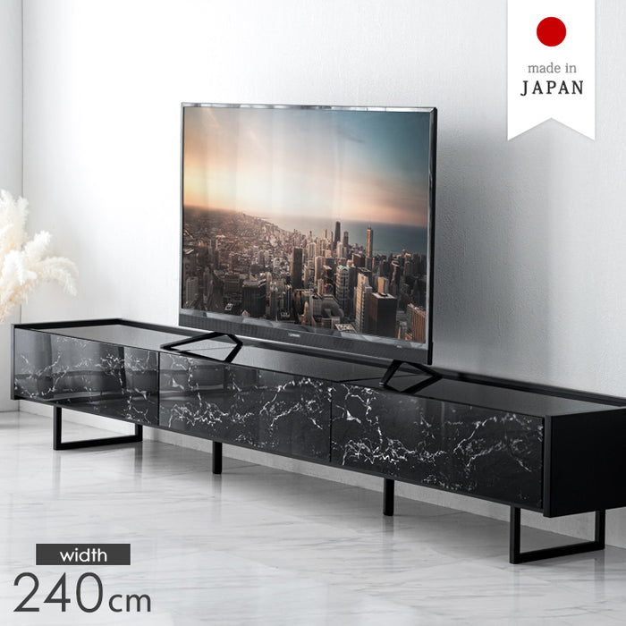 幅240cm ガラストップ 大理石調 テレビ台 国産 完成品 鏡面 マーブル柄 【超大型商品】【搬入設置込み】〔49100117〕