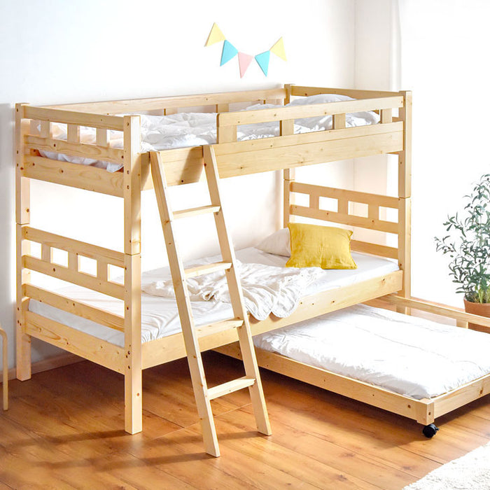 二段ベッド + キャスター付きベッド シングル対応 木製 スライド式 ロータイプ 親子ベッド【超大型商品】 〔49600004〕