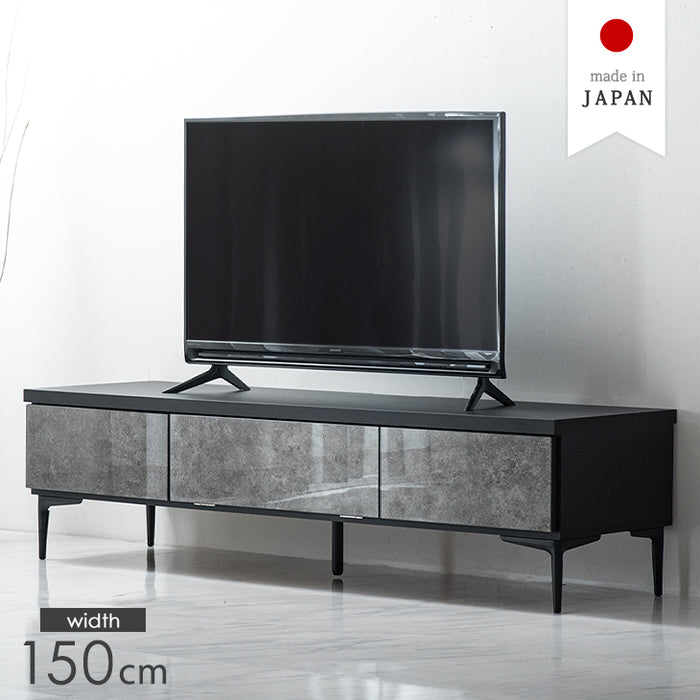 幅150cm セラミック調 鏡面テレビ台 国産 完成品 【超大型商品】〔17010089〕