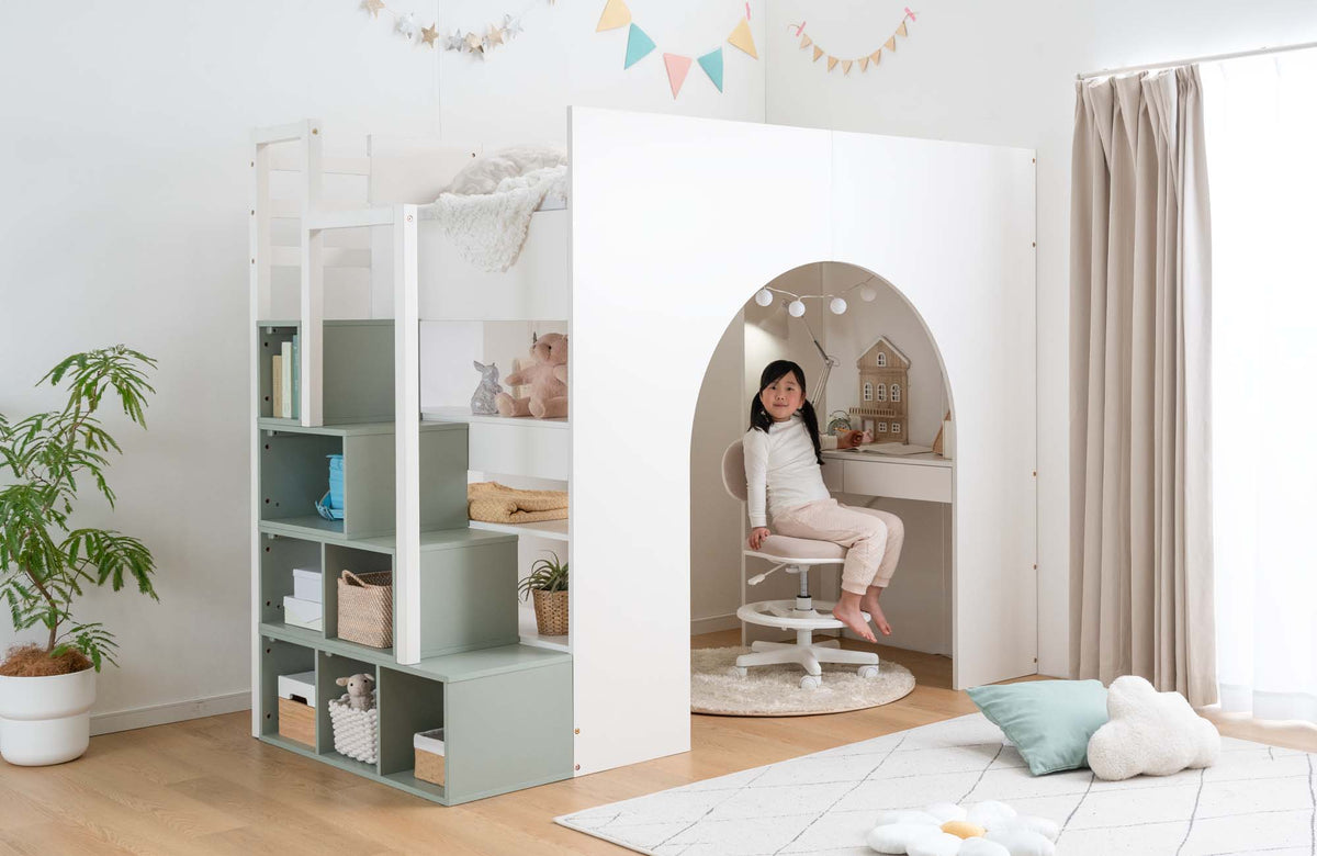 ロフトベットと棚とタンス 幅203cm] ロフトベッド+マットレスセット(デニッシュHMBR/BK RS03X