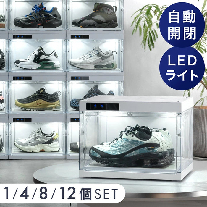 LEDライト付き コレクションシューズボックス 自動開閉 完成品 鏡付き LEDライト付き コレクションシューズボックス 自動開閉 完成品 鏡付き