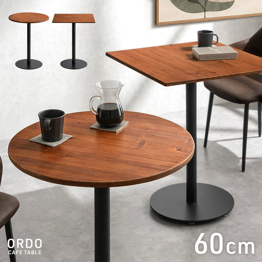 【たのメル便込】正方形ビンテージカフェテーブル 60cm］カフェテーブル 円形 正方形 天然木 1本脚 コンパクト 北欧