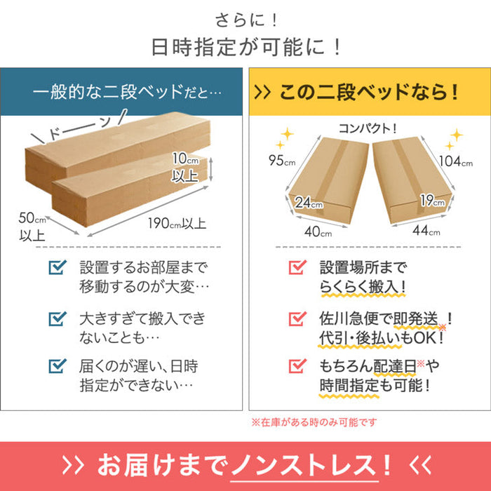 スチールパイプ 大人用 省スペース 二段ベッド 耐荷重300kg 省スペース シングル対応 ロータイプ 金属製 分割〔65190027〕