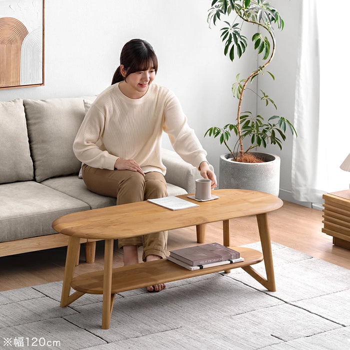 幅100cm］センターテーブル 天然木 アルダー 棚付き リビングテーブル