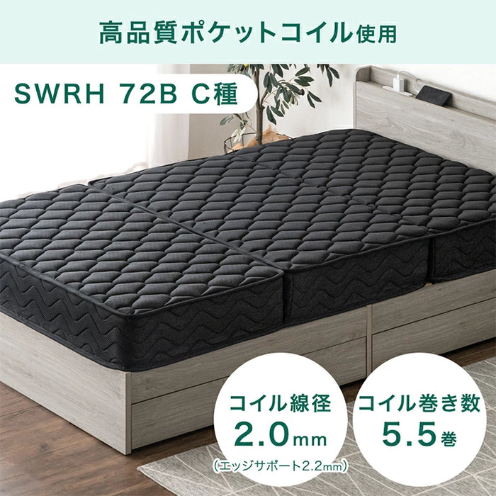 ［ダブル］RENEW ポケットコイルマットレス 三つ折り 極厚20cm 体圧分散 メッシュ 通気性 ウレタン トリプルエッジサポート 圧縮 折りたたみ〔05190005〕