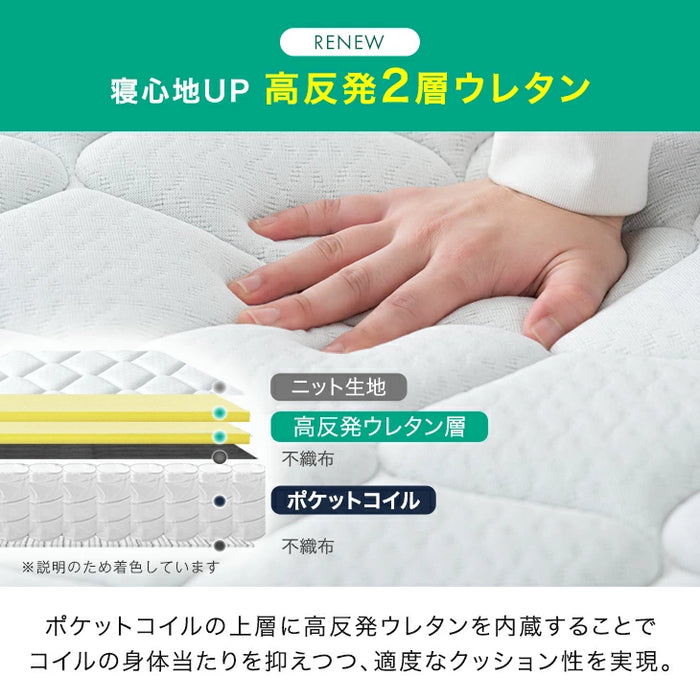 ［ダブル］RENEW ポケットコイルマットレス 三つ折り 極厚20cm 体圧分散 メッシュ 通気性 ウレタン トリプルエッジサポート 圧縮 折りたたみ〔05190005〕