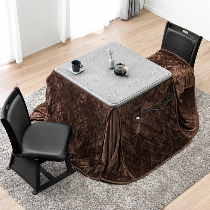 ［テーブル+掛布団+チェア2脚］ダイニングこたつ 4点セット 80×80cm 正方形 600W ハロゲンヒーター 手元コントローラー 高脚 2人掛け 回転椅子【搬入設置込み】〔99901247〕