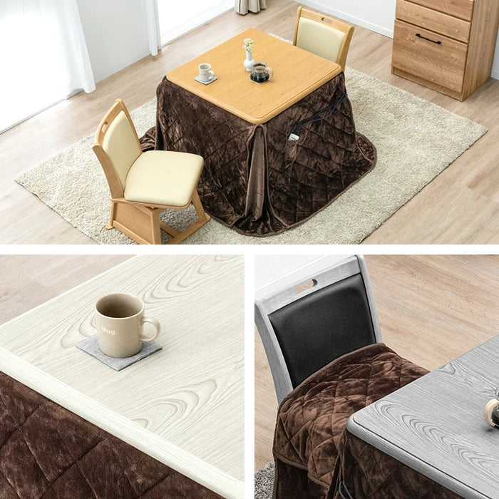 ［80×80cm］ダイニングこたつ 2点セット テーブル 掛け布団 速暖2秒 600Wハロゲンヒーター 正方形 手元コントローラー 高脚 〔86020035〕