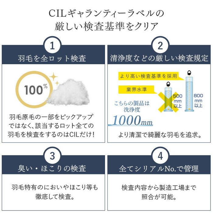 [ダブル] 羽毛布団 ホワイトダックダウン90％ CILシルバーラベル 36マス立体キルト 350dp以上 かさ高145mm以上 7年保証 日本製 〔10119002〕