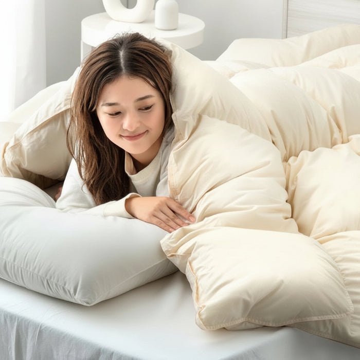 [クイーン]羽毛布団 ホワイトダックダウン93％ CILゴールドラベル 36マス立体キルト 400dp以上 かさ高165mm以上 日本製 〔10156738〕