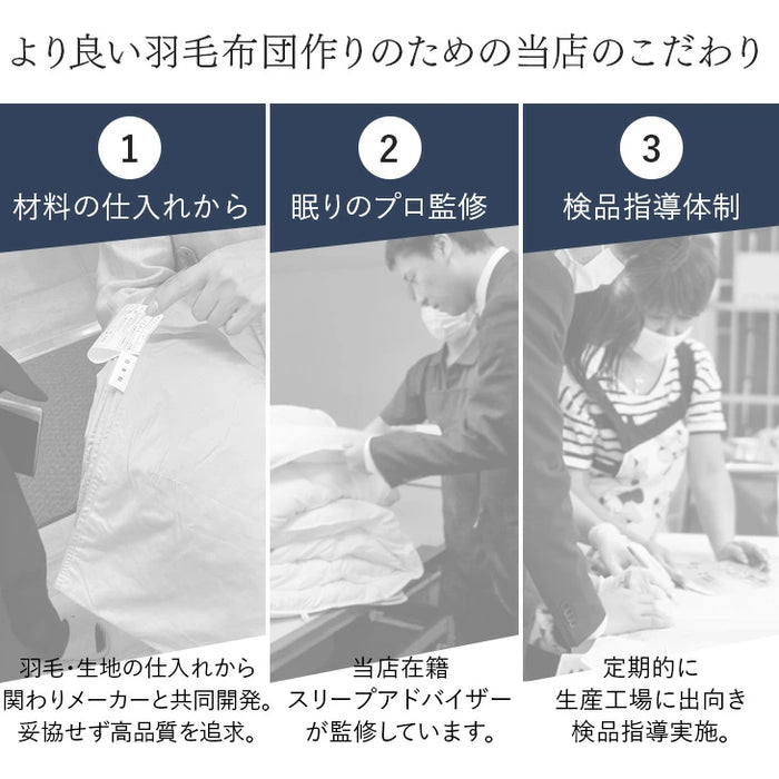 [クイーン] 大増量2.1kg 羽毛布団 ホワイトグースダウン93％ CILゴールドラベル 二層キルト 400dp以上 かさ高165mm以上 7年保証 日本製 〔10119081〕