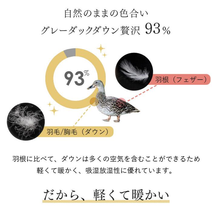 [シングル] オールシーズン快適 2枚合わせ 羽毛布団 ダウン93％ コインランドリーで洗える 日本製 CILゴールドラベル〔10119055〕